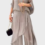 Stella - Brede top en broek met uitsnijding – Set van twee delen van chiffon