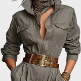 Magda - Katoenen-linnen jumpsuit met lange mouwen