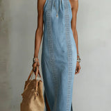 Julia - Retro Kant Denim Jurk
