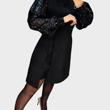 Iwona - Elegante jurk met glanzende, volumineuze mouwen