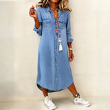 Helen - Casual Elegante Lange Denim Shirtjurk
