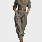 Magda - Katoenen-linnen jumpsuit met lange mouwen