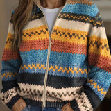 Jenna - Multicolor Zigzag Gestreepte Gebreide Cardigan
