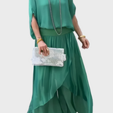 Stella - Brede top en broek met uitsnijding – Set van twee delen van chiffon