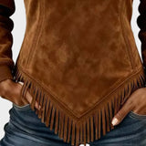 Petra – Elegante damesblouse met bont en franjes