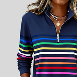 Baukje | Kleurrijk gestreept sweatshirt met korte rits