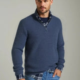 Hugo | Marineblauwe structuurtrui met halve rits