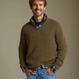 Hugo | Marineblauwe structuurtrui met halve rits