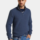 Hugo | Marineblauwe structuurtrui met halve rits