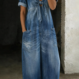 Olga - Korte Mouw Jumpsuit met V-Hals