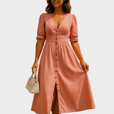 Nadine - Denim Maxi Jurk met Knopen
