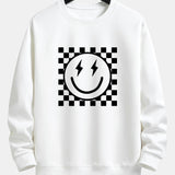Diederik | Sweater met schaakbord- en smileyprint en relaxte pasvorm