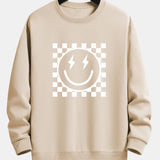 Diederik | Sweater met schaakbord- en smileyprint en relaxte pasvorm