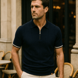 Frederik | Camelkleurige gebreide polo met ritskraag