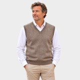 Fedde | Taupe mouwloze trui met V-hals