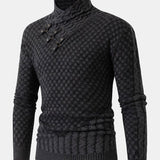 Guus | Gebreide jacquard coltrui met leren gespdetails