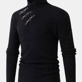 Guus | Gebreide jacquard coltrui met leren gespdetails