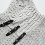 Guus | Gebreide jacquard coltrui met leren gespdetails