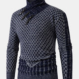 Guus | Gebreide jacquard coltrui met leren gespdetails
