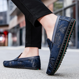 Heiko | Leren loafers met bloemenreliëf