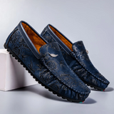 Heiko | Leren loafers met bloemenreliëf