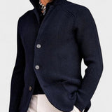 Elbert | Marineblauw ribgebreid vest met knopen