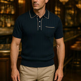 Jarno | Marineblauwe gebreide polo met borstzak