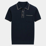 Jarno | Marineblauwe gebreide polo met borstzak