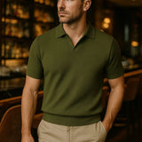 Jonas | Marineblauwe polo met open kraag