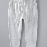 Joost | Gestreepte linnen cropped broek