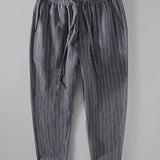 Joost | Gestreepte linnen cropped broek