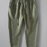 Joost | Gestreepte linnen cropped broek