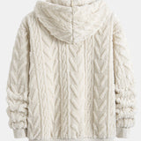 Klaas | Teddyhoodie met geometrisch jacquarddessin en ritssluiting