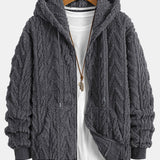 Klaas | Teddyhoodie met geometrisch jacquarddessin en ritssluiting