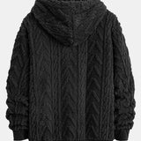 Klaas | Teddyhoodie met geometrisch jacquarddessin en ritssluiting