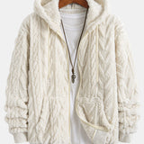 Klaas | Teddyhoodie met geometrisch jacquarddessin en ritssluiting