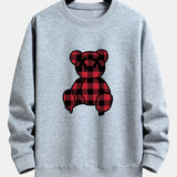 Koen | Sweater met rode geruite beerprint en relaxte pasvorm