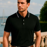 Koos | Zwarte polo met contrastbies