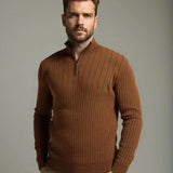 Rick | Bruine ribtrui met halve rits
