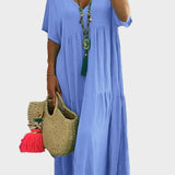Linnea – Zachte maxi jurk met ruffles en V-hals