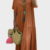 Linnea – Zachte maxi jurk met ruffles en V-hals