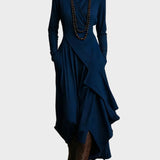 Teresa - Asymmetrische gebreide maxi-jurk met col