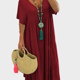 Linnea – Zachte maxi jurk met ruffles en V-hals