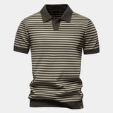Richard | Gestreepte polo in marineblauw