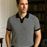 Richard | Gestreepte polo in marineblauw