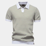 Richard | Gestreepte polo in marineblauw