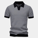 Richard | Gestreepte polo in marineblauw