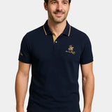 Rogier | Marineblauwe polo met clubstrepen