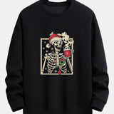 Siem | Kerstsweater met skelet- en koffieprint en relaxte pasvorm