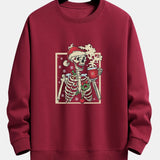 Siem | Kerstsweater met skelet- en koffieprint en relaxte pasvorm